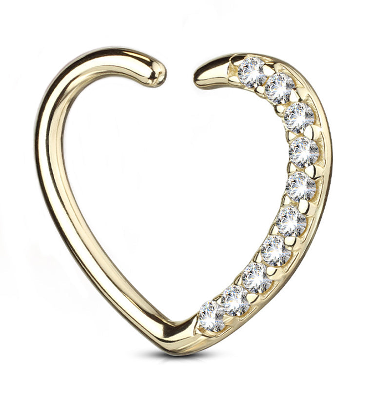 16G 14kt Gold Heart CZ Daith Cartilage Ring