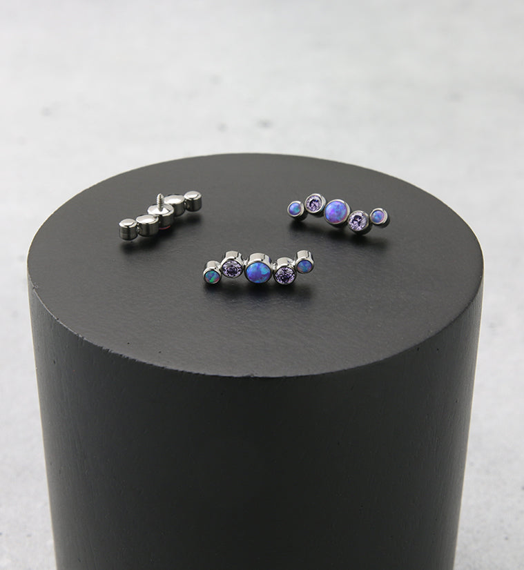 Ripple Amethyst CZ and Purple Opalite Internally Threaded Titanium Top