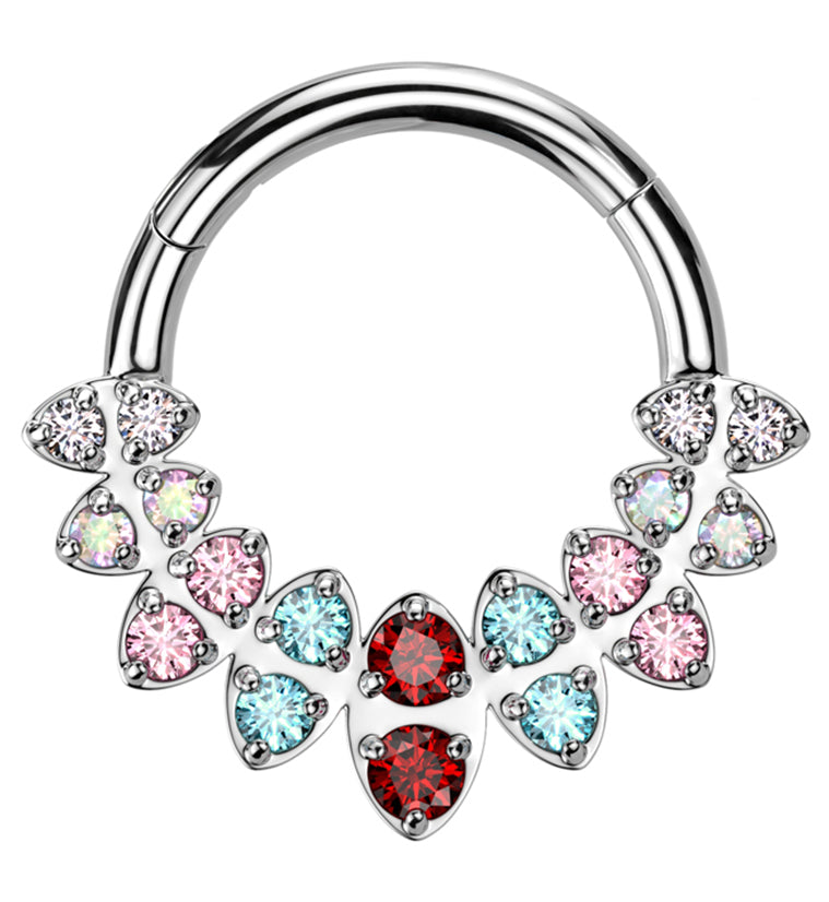 Riviere Rainbow CZ Stainless Steel Hinged Segment Ring