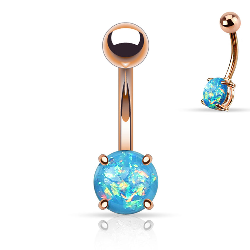 Simple Aqua Opalite Rose Gold Stainless Steel Belly Button Ring