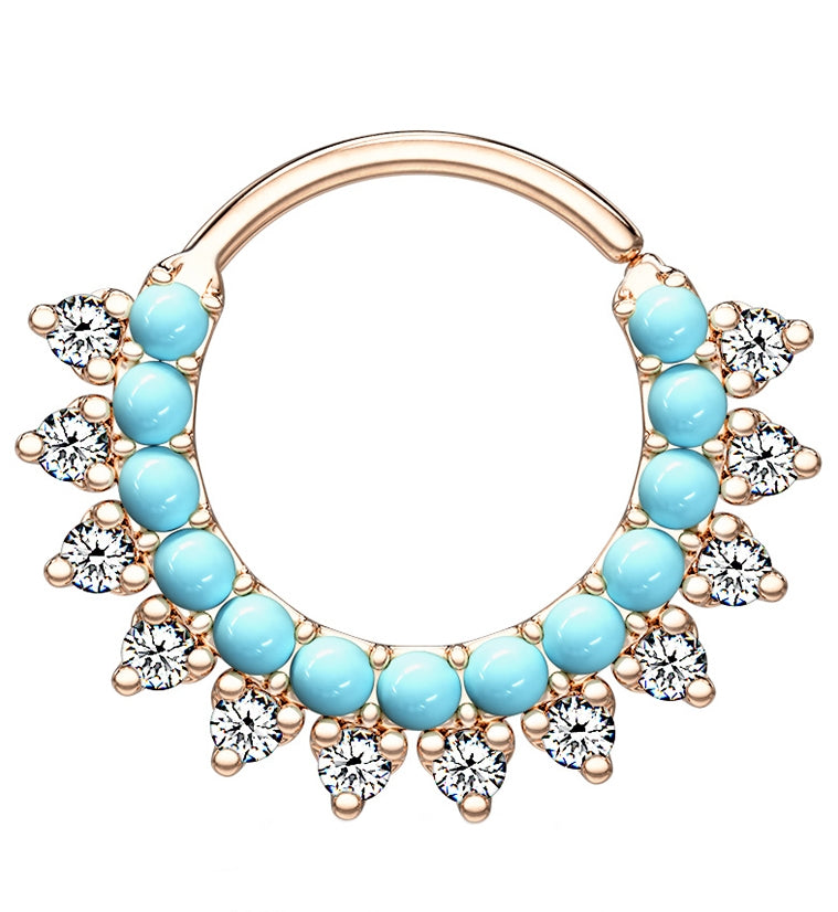 Turquoise & CZ Rose Gold Brass Annealed Hoop Ring