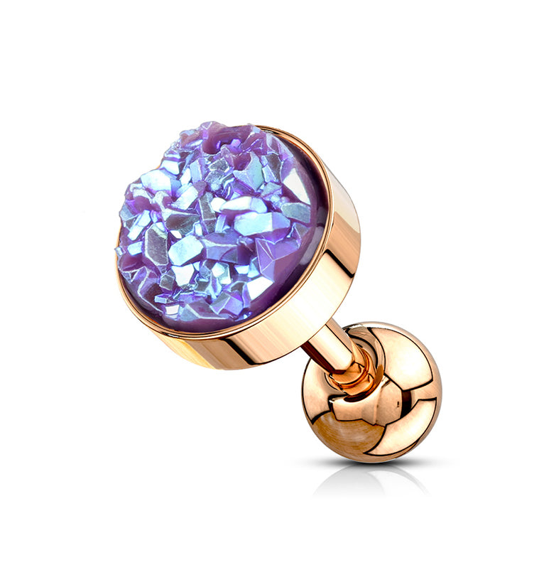 16G Rose Gold Blurple Druzy Cartilage Barbell
