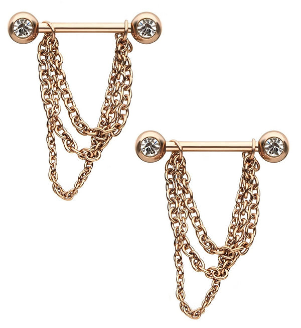 14G Rose Gold Chained Nipple Rings Barbell