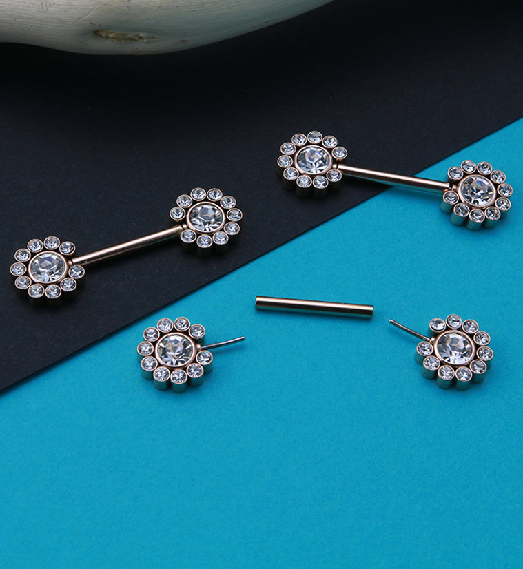 14G Rose PVD Cirque Threadless Nipple Ring Barbells