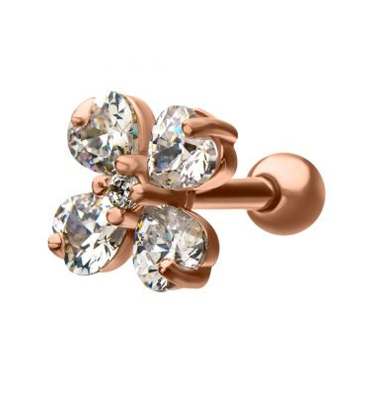 18G Rose Gold PVD Clover CZ Cartilage Barbell