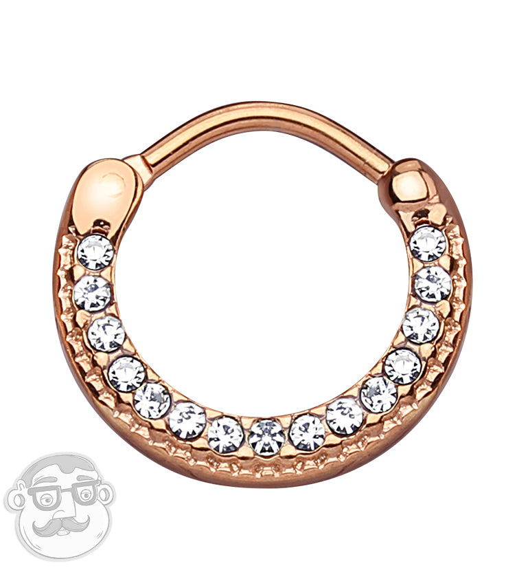 16G PVD Rose Gold Curve Top CZ Edge Stainless Steel Septum Clicker