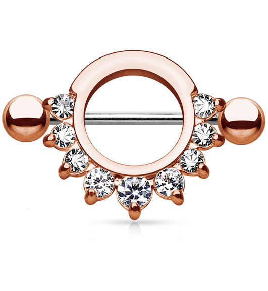 Rose Gold CZ Circular Nipple Ring Shield