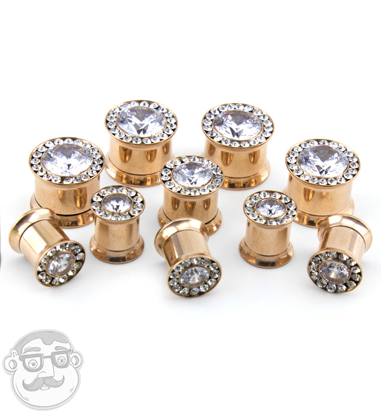 Rose Gold Internally Threaded CZ Plugs