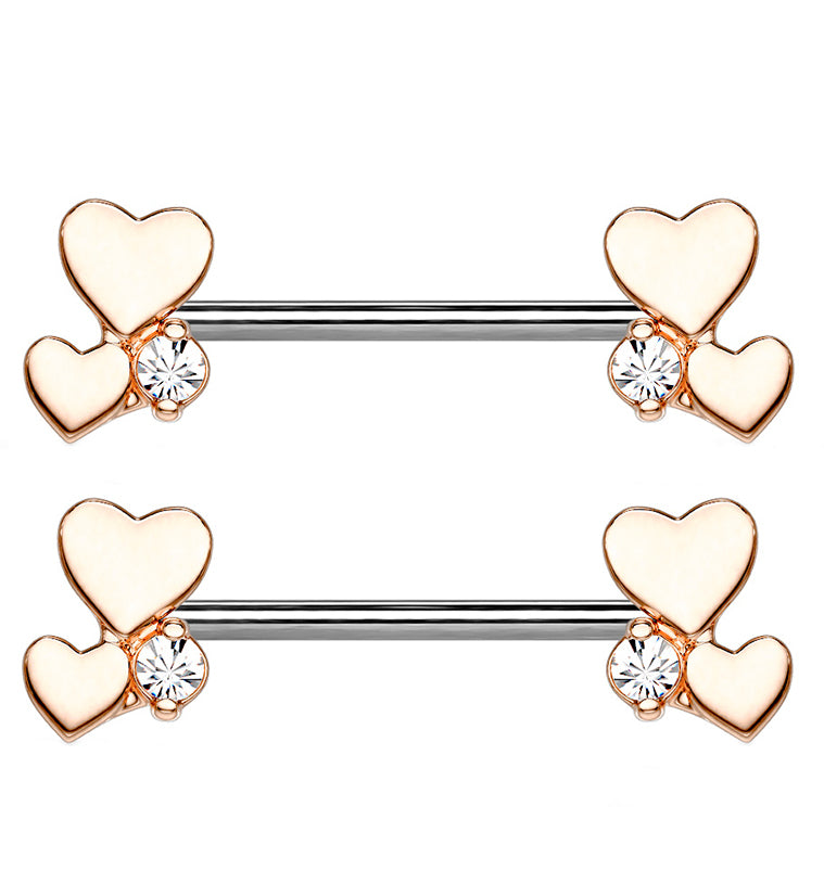 14G Rose Gold Double Flower Nipple Ring Barbell