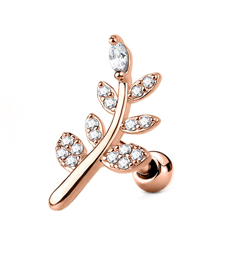 16G Rose Gold PVD Frond Cartilage Barbell