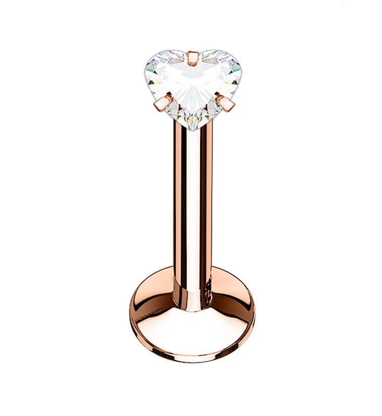 Rose Gold PVD Heart CZ Internally Threaded Labret