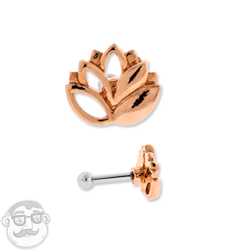 16G Rose Gold PVD Lotus Flower Tragus / Cartilage Barbell