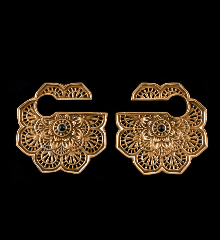 Mandala Flower Rose Gold Brass Ear Weights