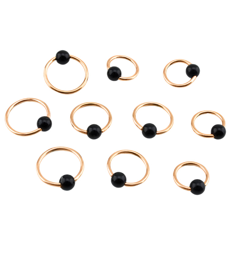 Obsidian Stone Rose Gold PVD Captive Bead Ring