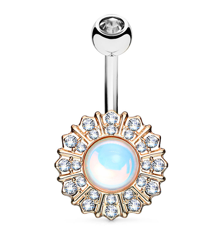 Rose Gold Opal Shield Belly Button Ring