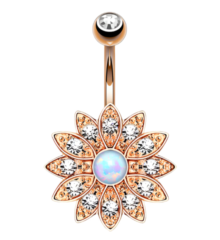 Rose Gold Plated Flower with Opal Gem Belly Button Ring