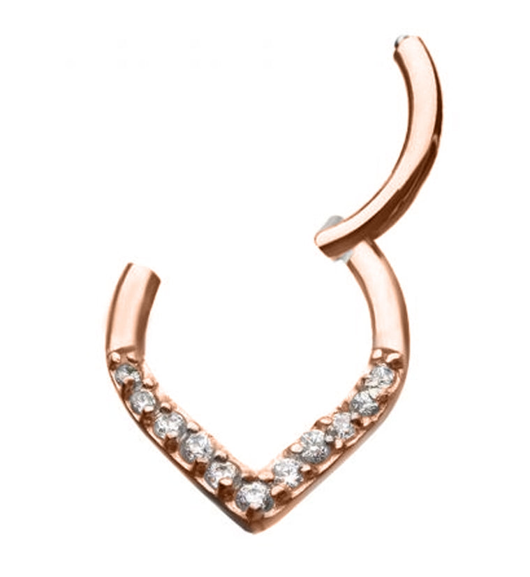 Rose Gold PVD Ovate CZ Hinged Segment Ring