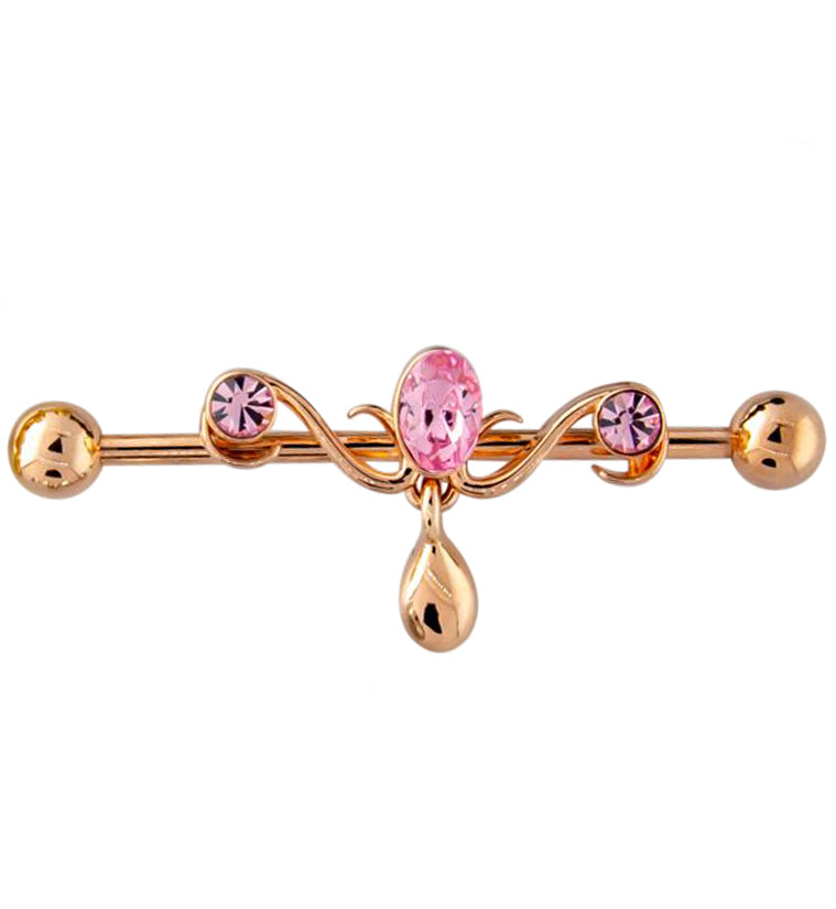 Rose Gold PVD Candelabrum Pink CZ Industrial Barbell