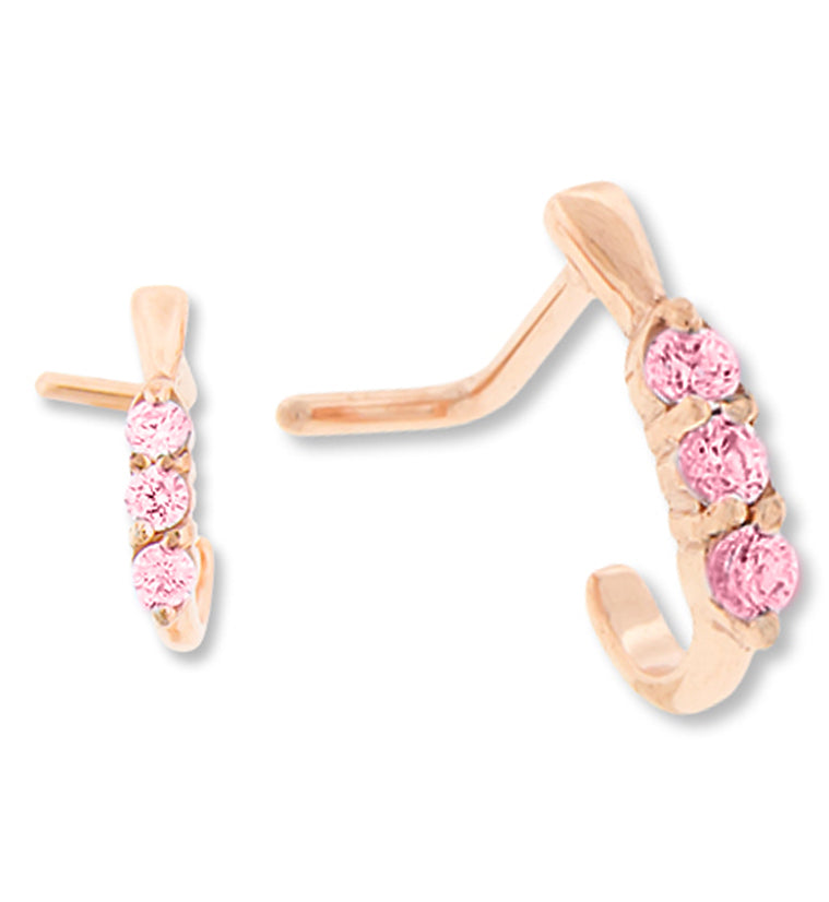 18G PVD Rose Gold Gilded Pink CZ Nose Curve Ring