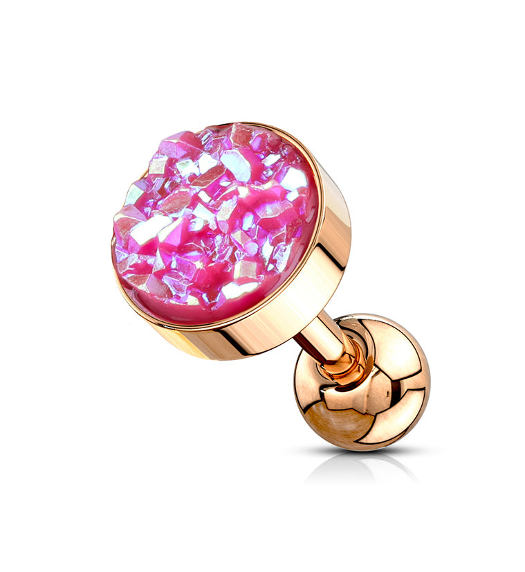16G Rose Gold Pink Druzy Cartilage Barbell