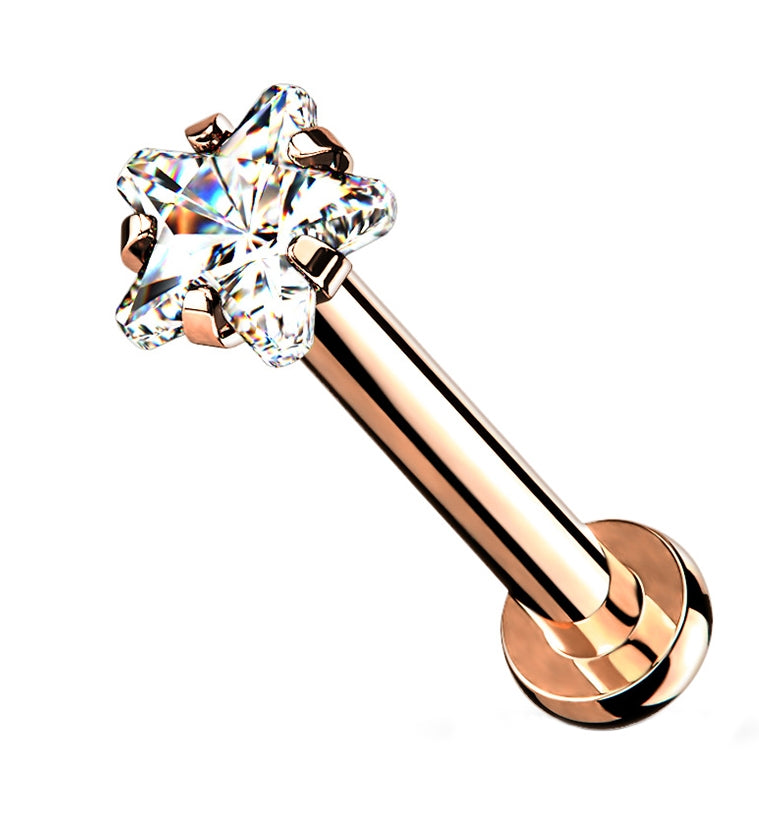 Rose Gold PVD Star CZ Labret Post