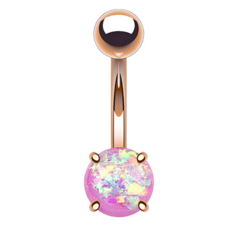 Simple Purple Opalite Rose Gold Stainless Steel Belly Button Ring