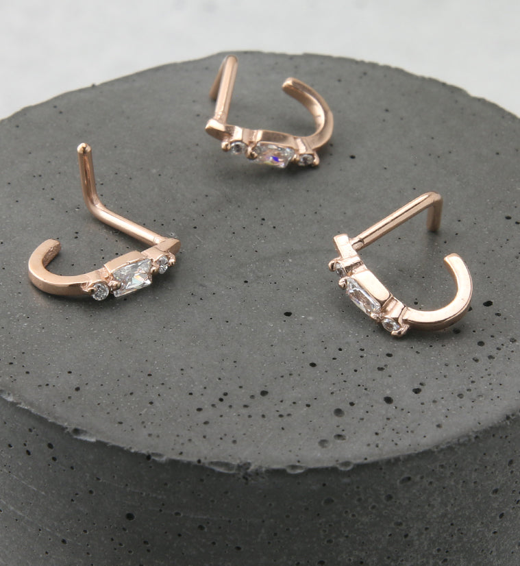 Rose Gold PVD Bauble CZ Stainless Steel Nose Curve