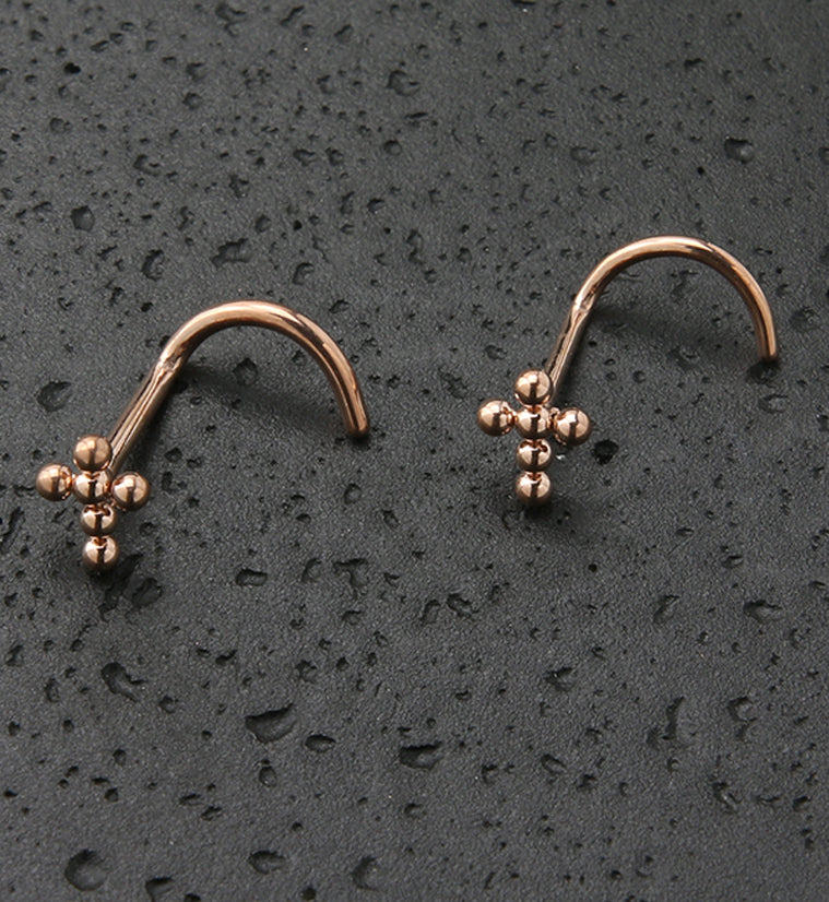 Rose Gold PVD Beaded Cross Titanium Nose Screw