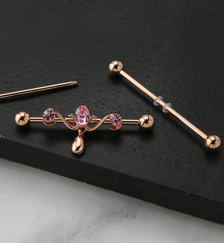 Rose Gold PVD Candelabrum Pink CZ Industrial Barbell