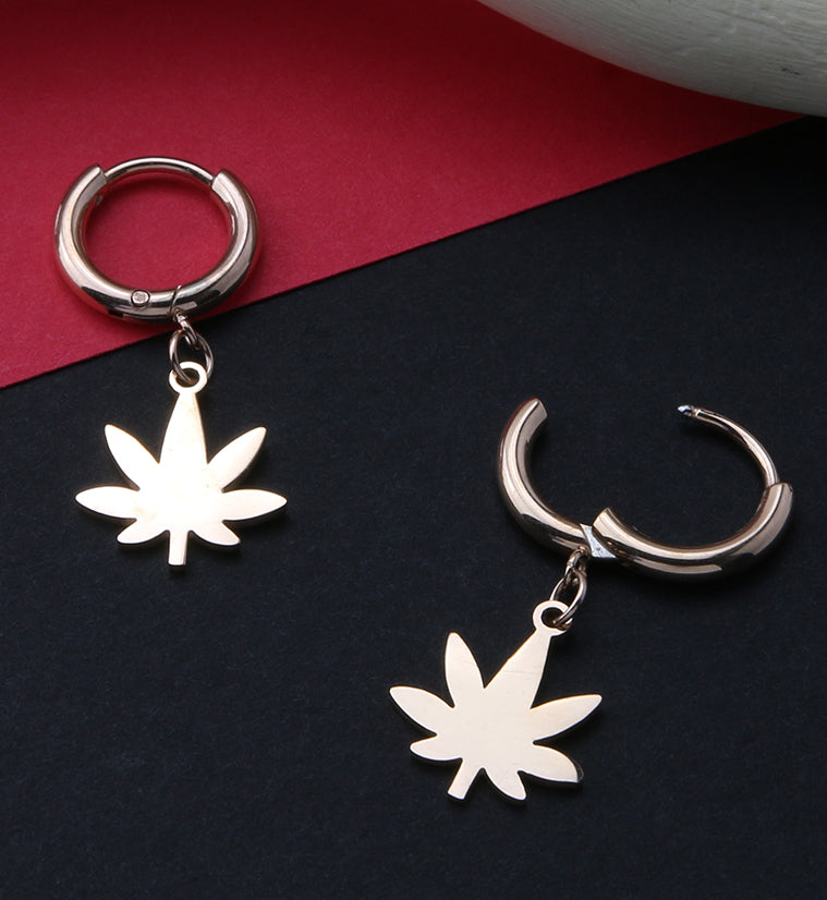 Rose Gold PVD Cannabis Stainless Steel Hinged Earrings
