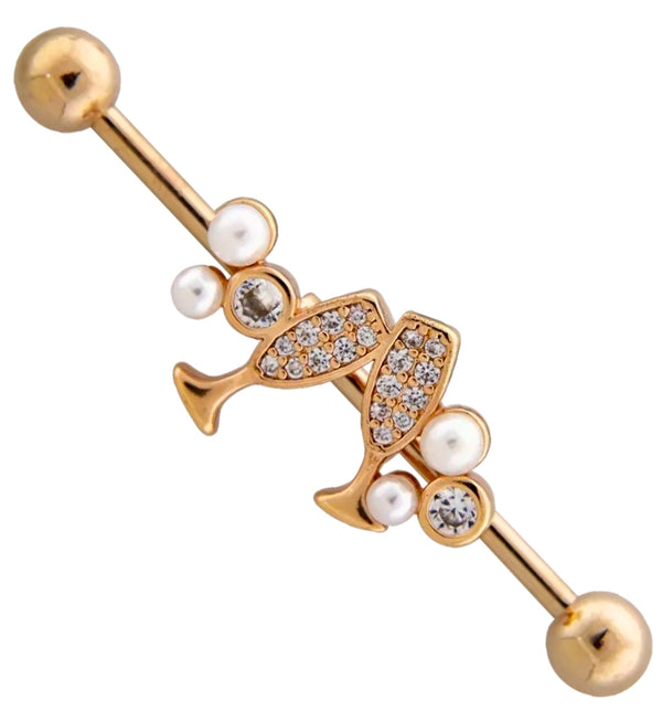 Rose Gold PVD Champagne Toast CZ Industrial Barbell