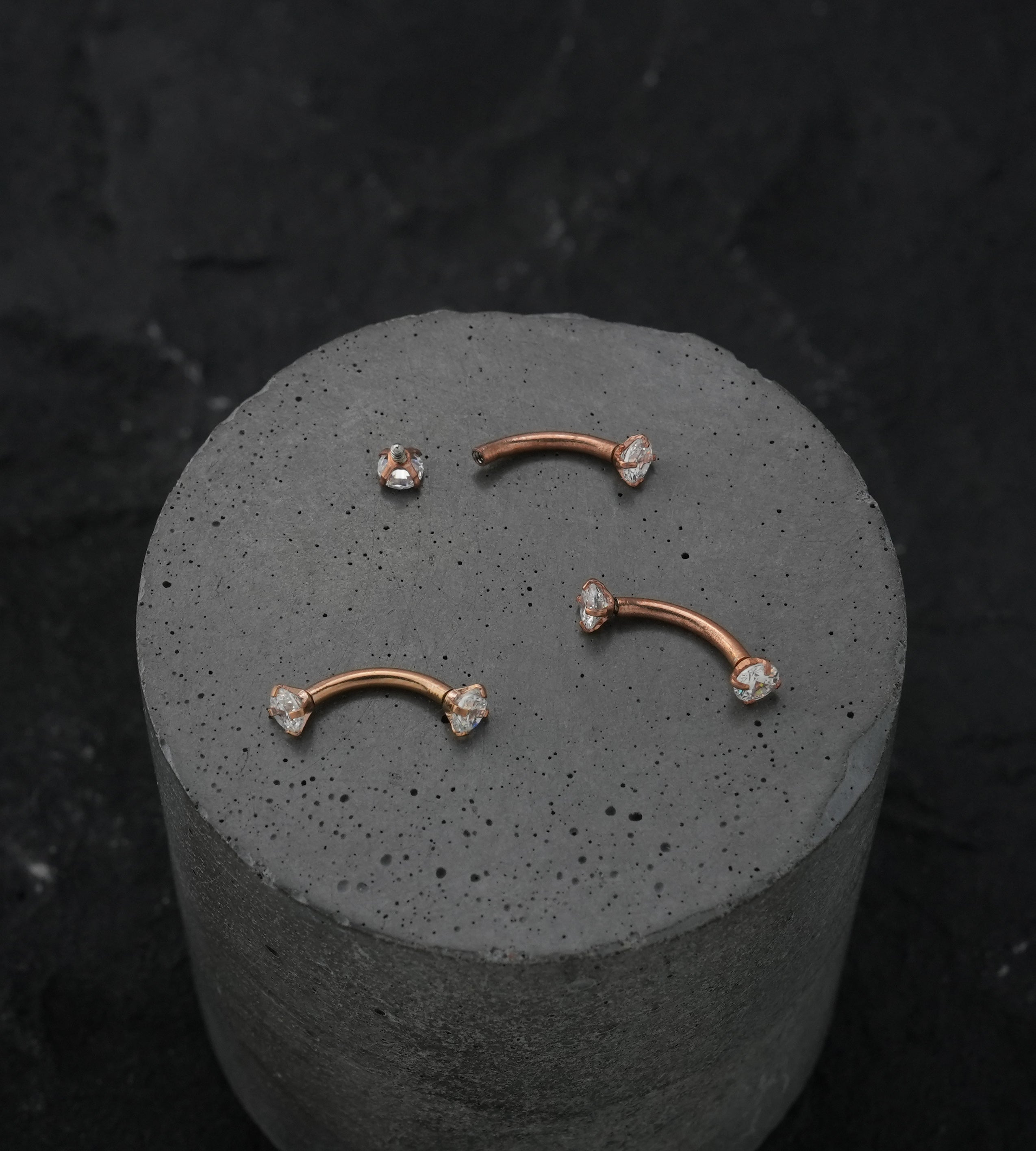 Rose Gold PVD Clear CZ Prong Set Stainless Steel Curved Barbell