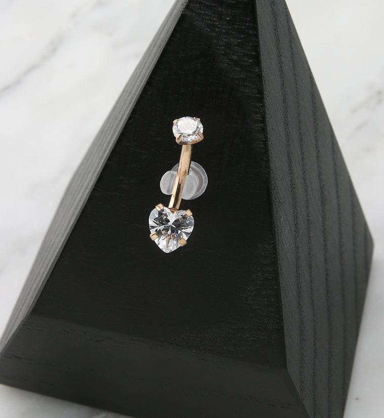Rose Gold PVD Clear Heart CZ Internally Threaded Titanium Belly Button Ring