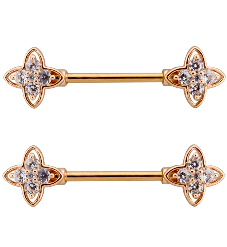 Rose Gold PVD Compass Star CZ Stainless Steel Nipple Barbell