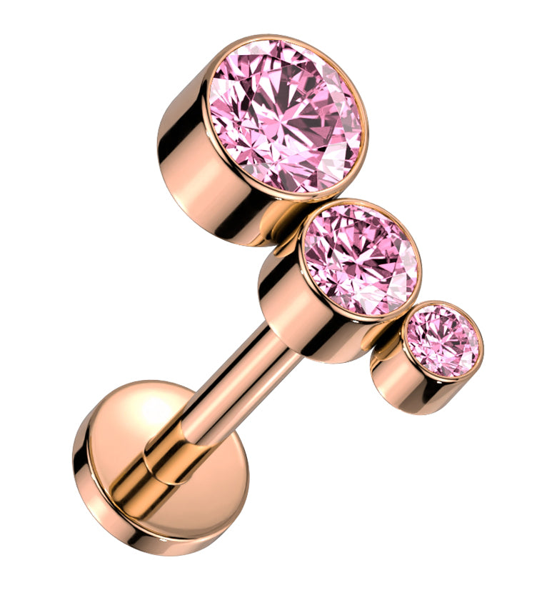 Rose Gold PVD Crescendo Pink CZ Titanium Internally Threaded Labret