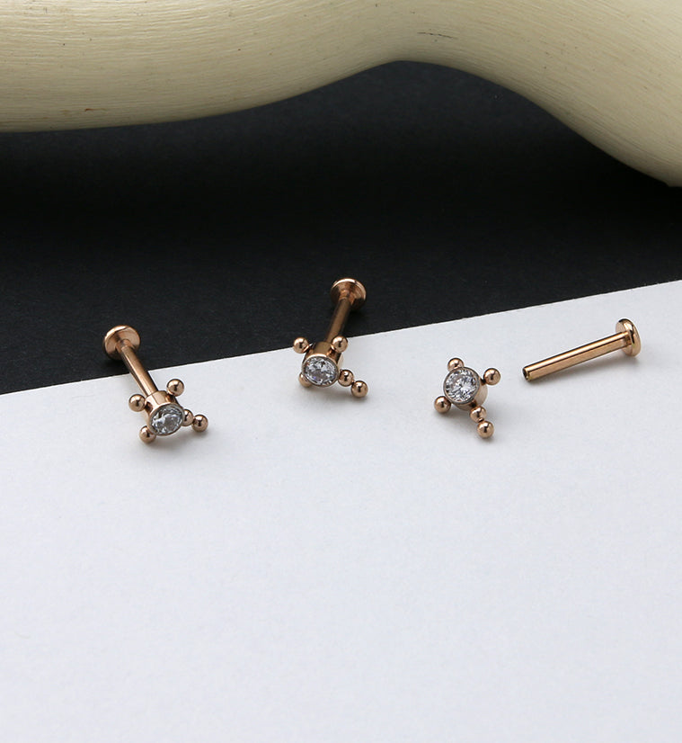 Rose Gold PVD Cross Centered Clear CZ Titanium Labret