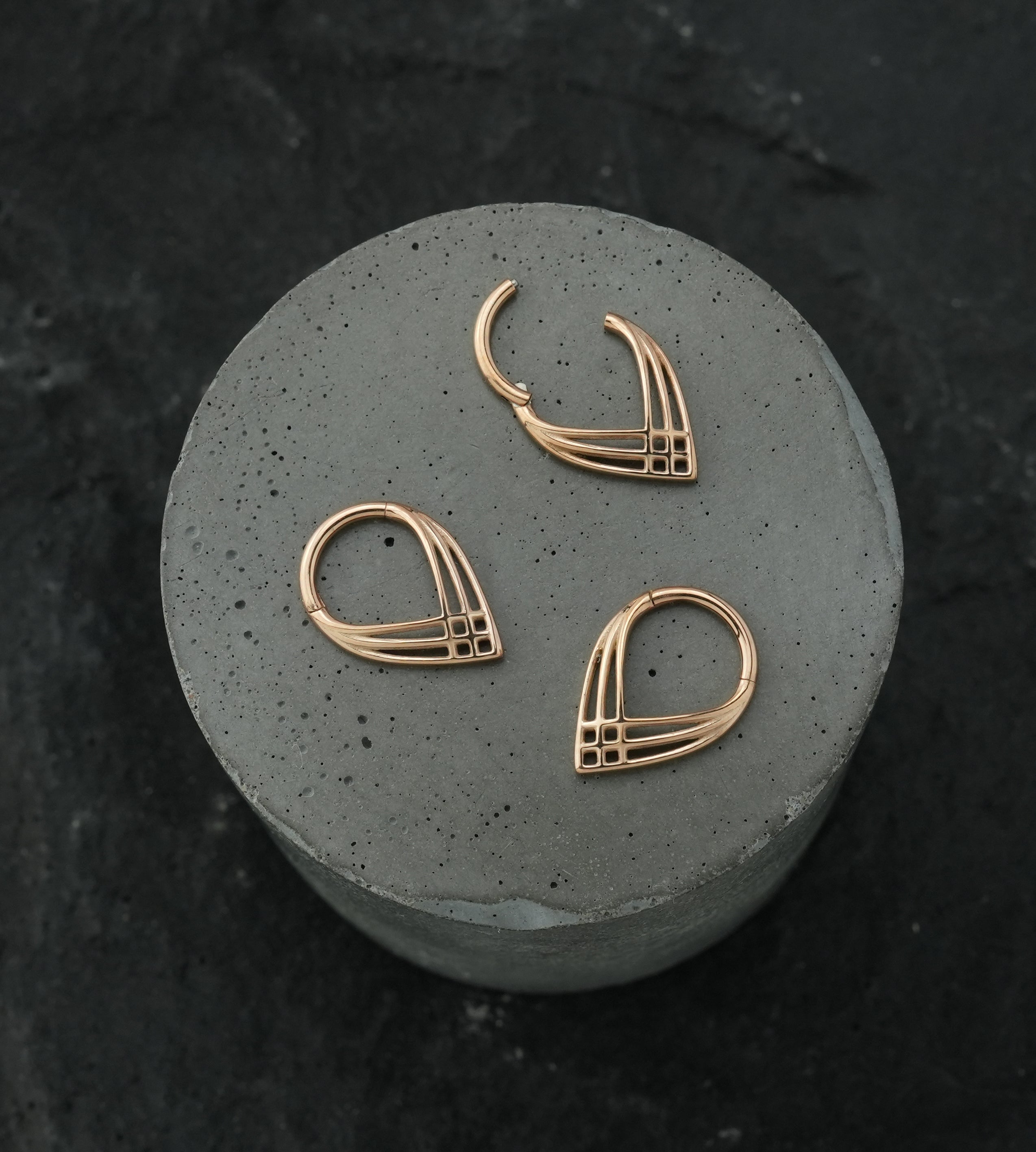 Rose Gold PVD Crosshatch Point Stainless Steel Hinged Segment Ring