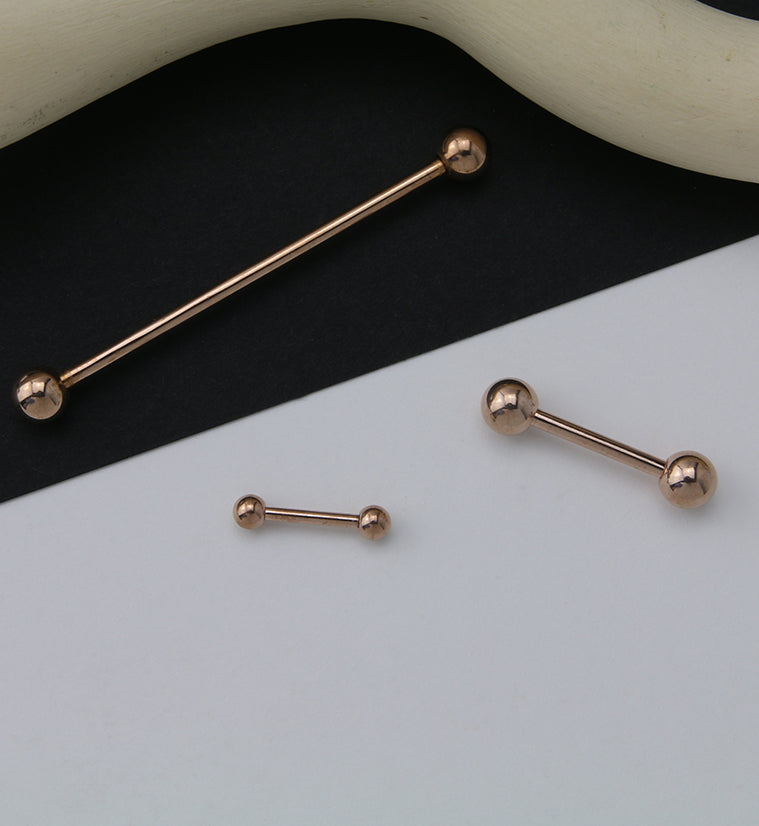 Rose Gold PVD Double Ball Titanium Barbell
