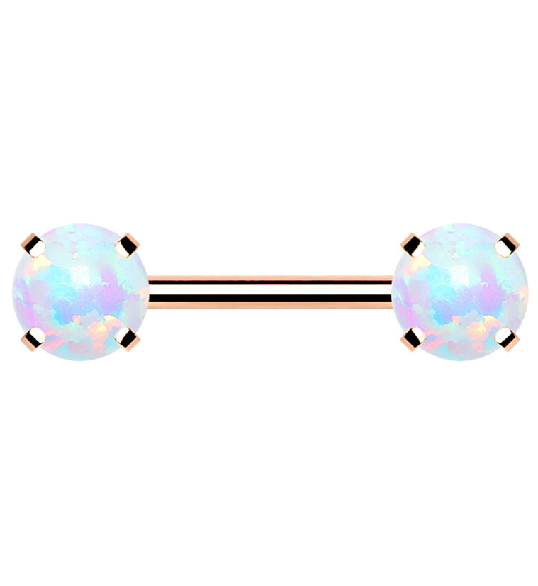 Rose Gold PVD Double White Opalite Threadless Barbell