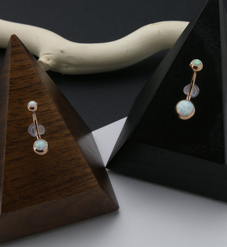 Rose Gold PVD Double White Opalite Titanium Belly Button Ring