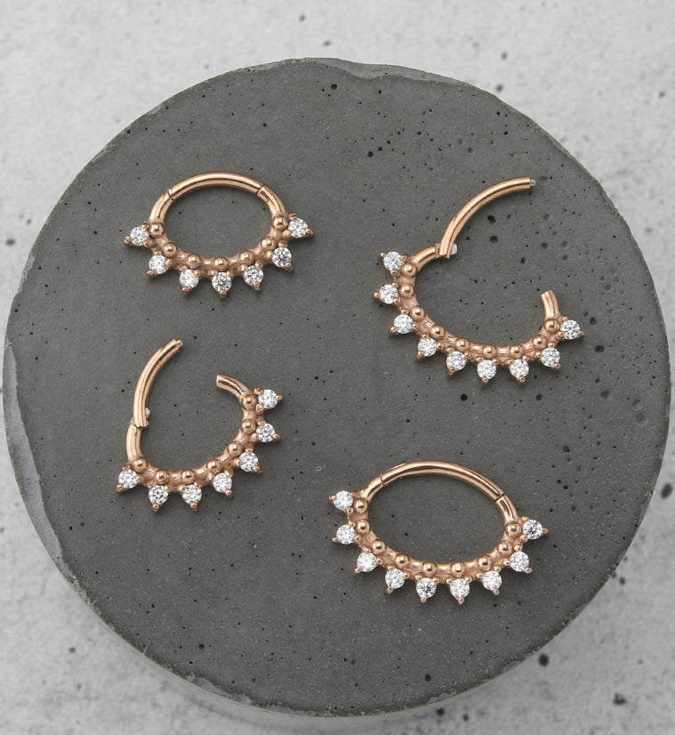 Rose Gold PVD Ellipse CZ Hinged Segment Ring