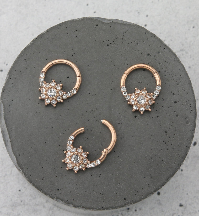 Rose Gold PVD Floret CZ Hinged Segment Ring