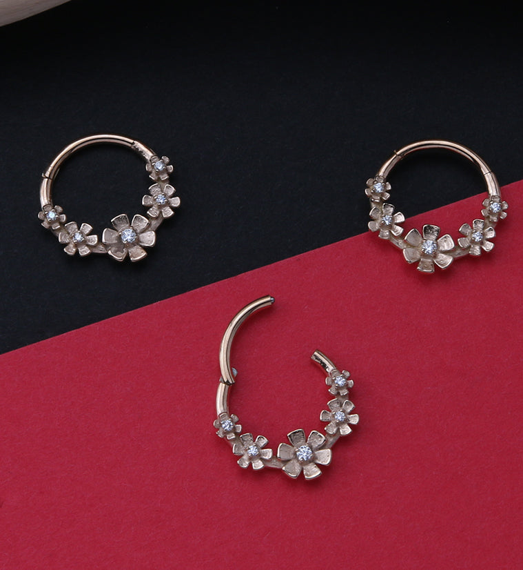 Rose Gold PVD Flower Crown Hinged Segment Ring