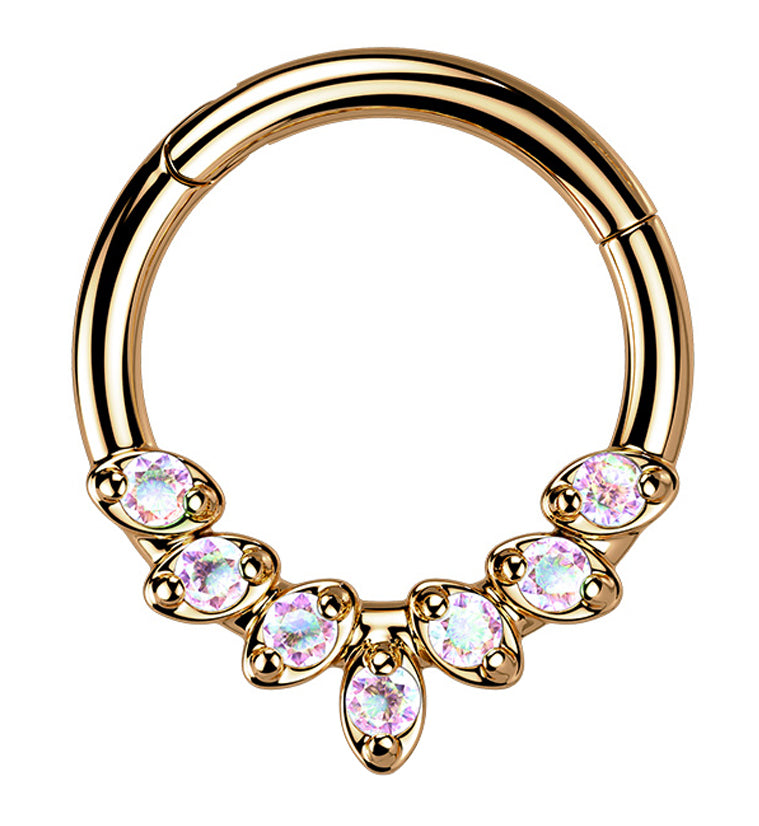 Rose Gold PVD Frill Rainbow Aurora CZ Hinged Segment Ring