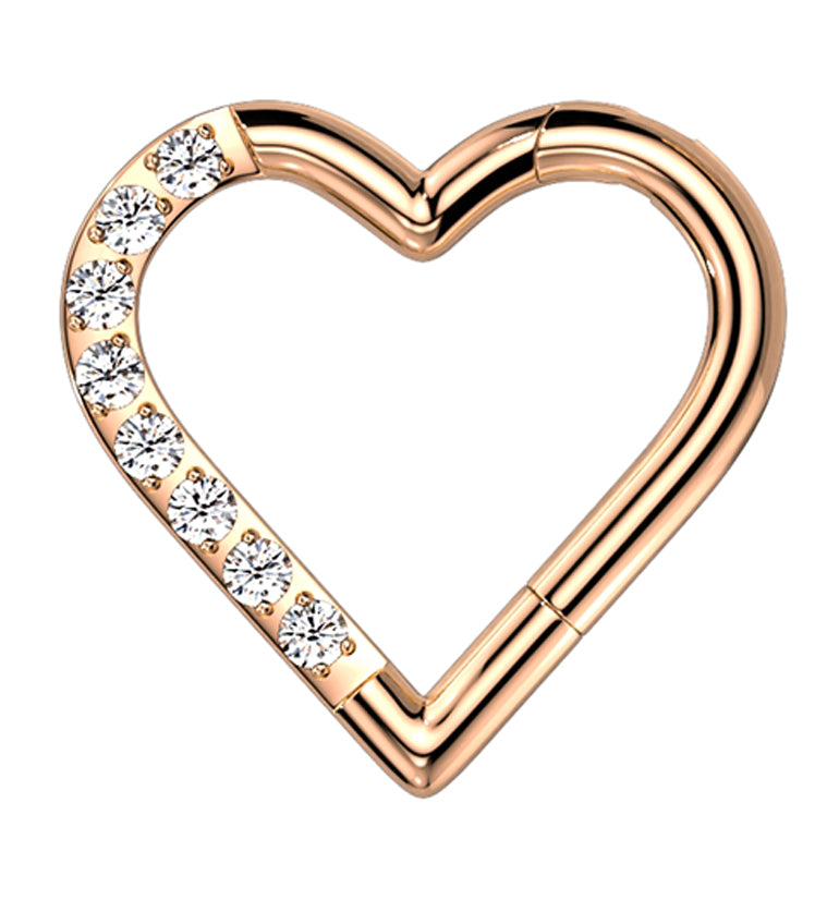 Rose Gold PVD Heart Half CZ Titanium Hinged Segment Ring