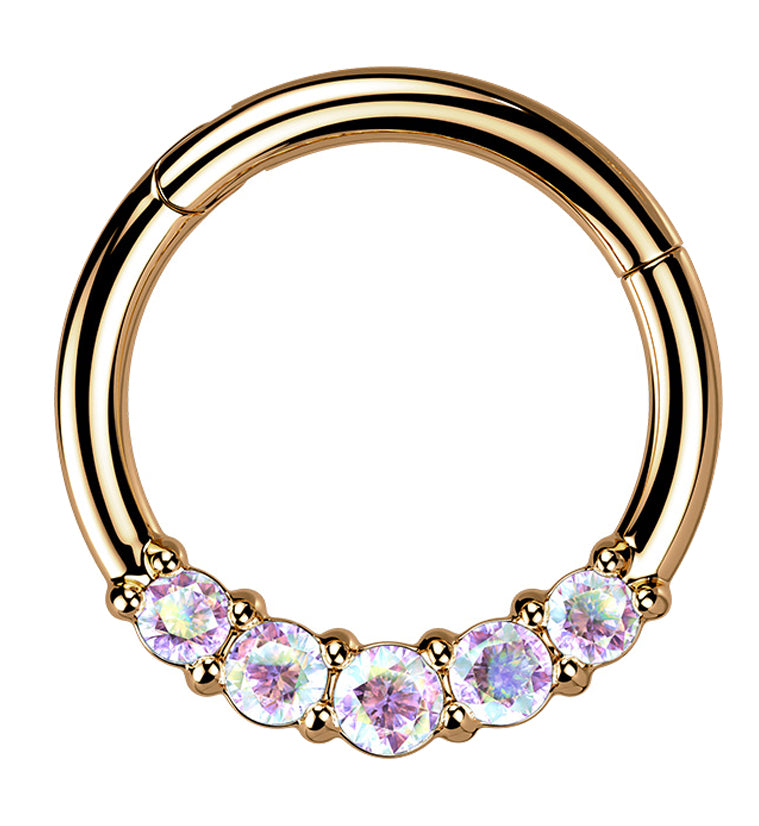 Rose Gold PVD Mere Rainbow Aurora CZ Hinged Segment Ring