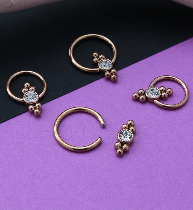 Rose Gold PVD Ornate CZ Captive Ring