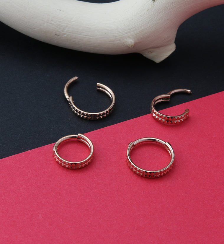 Rose Gold PVD Parallel Polyhedra Edge Hinged Segment Ring