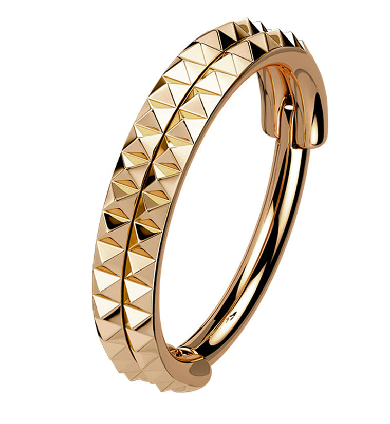 Rose Gold PVD Parallel Polyhedra Edge Hinged Segment Ring