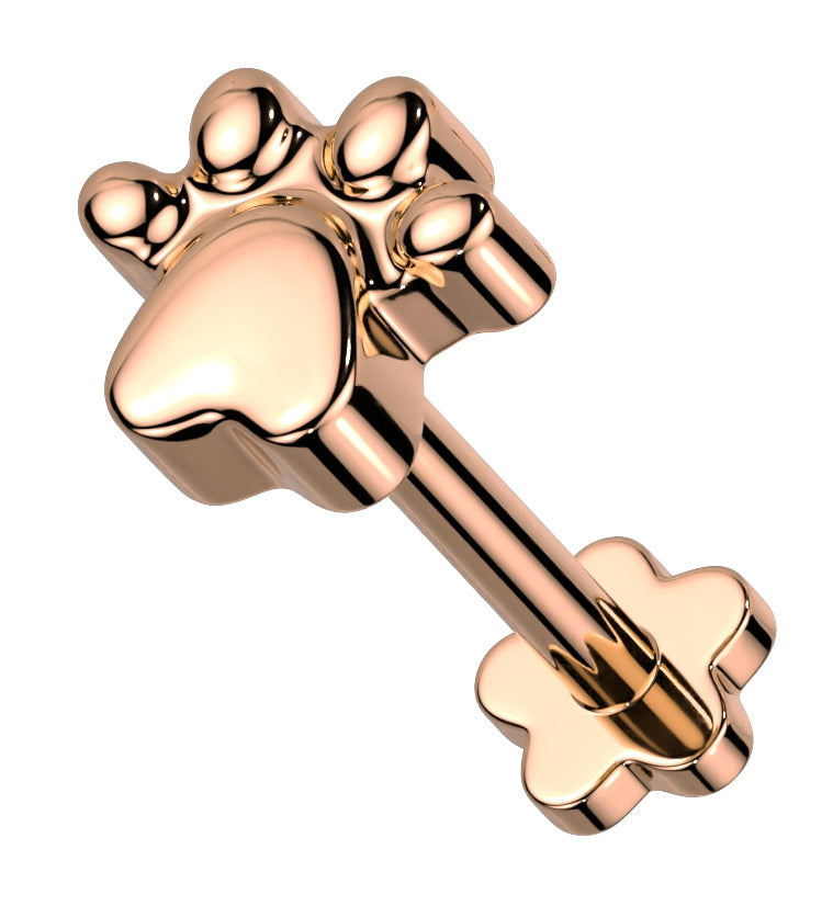 Rose Gold PVD Paw Print Titanium Threadless Labret